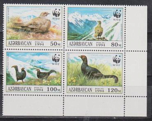 Азербайджан 1994, Птицы, WWF, квартблок Азербайджан 1994, Птицы, WWF, квартблок